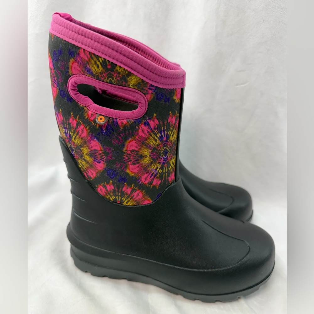 Bogs size 4 Neo Classic Black & Pink Tie-Dye Rain snow boots waterproof -37